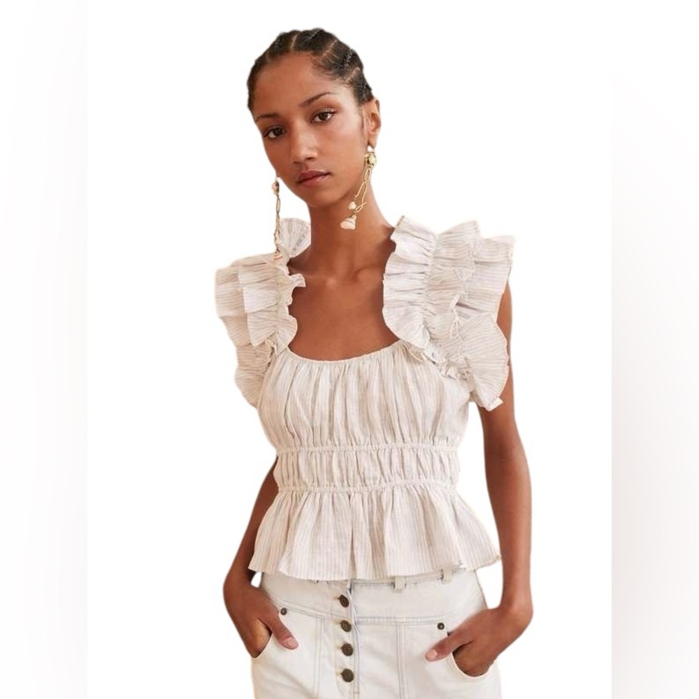 Ulla Johnson Cream Ruffled Strap Smocked Waist Camisole